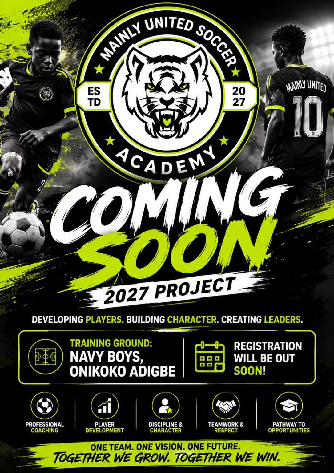 Annonce Mainly United Soccer Academy — Coming Soon, projet 2027